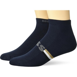 BOSS Men’s 2 Pack Iconic Bold Logo Combed Cotton Ankle Socks(Captain Navy)