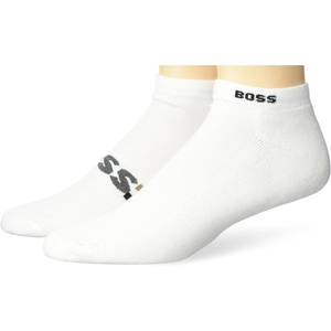 BOSS Men’s 2 Pack Iconic Bold Logo Combed Cotton Ankle Socks(White Cloud)