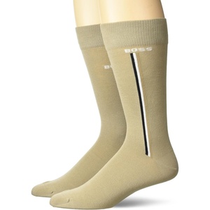 BOSS Men’s 2 Pack Iconic Stripe Design Combed Cotton Socks(Aluminum Taupe)