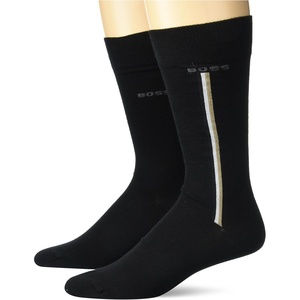 BOSS Men’s 2 Pack Iconic Stripe Design Combed Cotton Socks(Black Thunder)