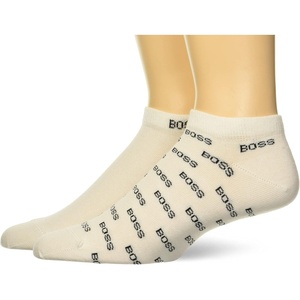 BOSS Men’s 2-pair Repeat Logo Cotton Ankle Socks(Salt  Salt / Midnight Blue)