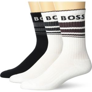 BOSS Mens 3-Pack Bold Logo Solid Cotton Socks(Black Currant  White Lychee  White Lychee)
