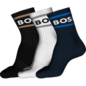 BOSS Mens 3-Pack Bold Logo Solid Cotton Socks(Black Thunder/White Cloud/Captain Navy)