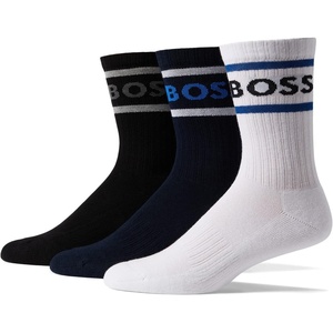 BOSS Mens 3-Pack Bold Logo Solid Cotton Socks(Black/White/Captain Navy)