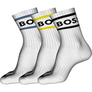 BOSS Mens 3-Pack Bold Logo Solid Cotton Socks(Blank White / Melange Blue  Bright Lime  Deep Black)
