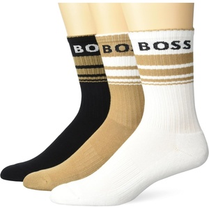 BOSS Mens 3-Pack Bold Logo Solid Cotton Socks(Camel/White/Pepper Black)