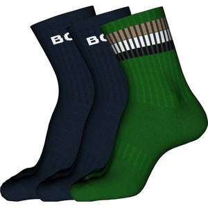 BOSS Mens 3-Pack Bold Logo Solid Cotton Socks(Captain Navy/Captain Navy/Gander Green)