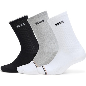 BOSS Mens 3-Pack Bold Logo Solid Cotton Socks(Carbon Black/Heather Grey/White)