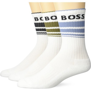 BOSS Mens 3-Pack Bold Logo Solid Cotton Socks(Cauliflower White)