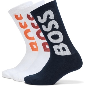 BOSS Mens 3-Pack Bold Logo Solid Cotton Socks(Dark Carbon Black/White)