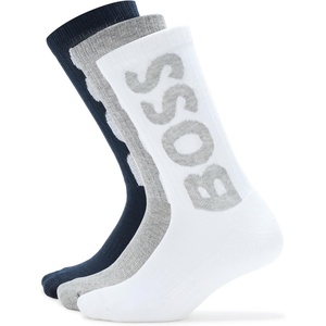 BOSS Mens 3-Pack Bold Logo Solid Cotton Socks(Frost/White/Black Cream)