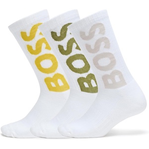 BOSS Mens 3-Pack Bold Logo Solid Cotton Socks(Powder White)