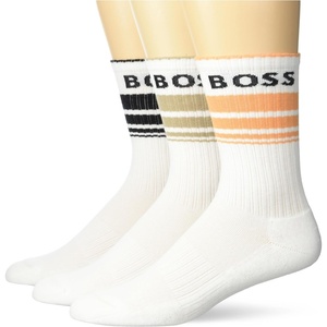 BOSS Mens 3-Pack Bold Logo Solid Cotton Socks(Salt White)