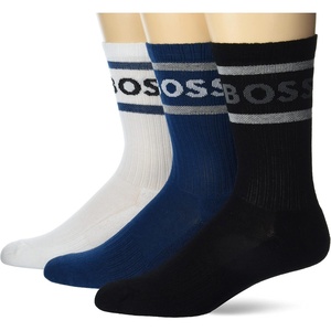 BOSS Mens 3-Pack Bold Logo Solid Cotton Socks(Stark Navy/Cloud White/Sonoran Sky)