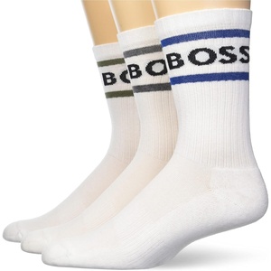 BOSS Mens 3-Pack Bold Logo Solid Cotton Socks(Ultra White)