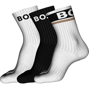 BOSS Mens 3-Pack Bold Logo Solid Cotton Socks(White Cloud/Black Thunder/White Cloud)