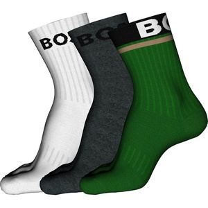 BOSS Mens 3-Pack Bold Logo Solid Cotton Socks(White Cloud/Dark Grey Melange/Gander Green)