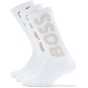 BOSS Mens 3-Pack Bold Logo Solid Cotton Socks(White Crema)