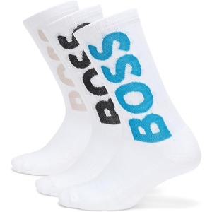 BOSS Mens 3-Pack Bold Logo Solid Cotton Socks(White Gloss)