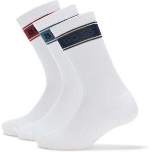 BOSS Mens 3-Pack Bold Logo Solid Cotton Socks(White Marshmallow)