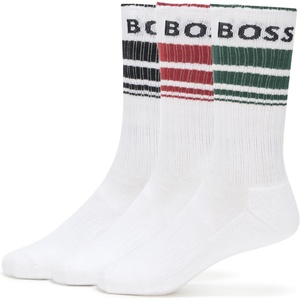 BOSS Mens 3-Pack Bold Logo Solid Cotton Socks(White Oak/White Oak/White Oak)