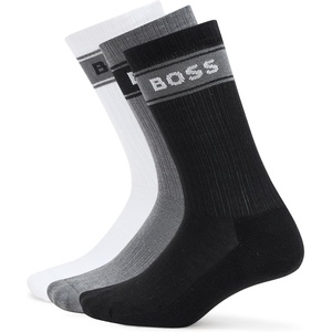 BOSS Mens 3-Pack Bold Logo Solid Cotton Socks(White/Grey Mix/Black)
