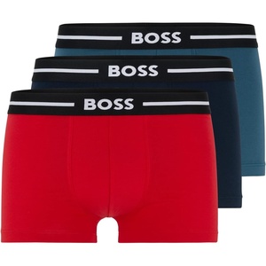 BOSS Men’s 3-pack Bold Logo Trunks(Bright Scarlett/Cyan/Peacock)