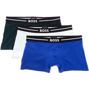 BOSS Men’s 3-pack Bold Logo Trunks(Chive/Frost White/True Cobalt)