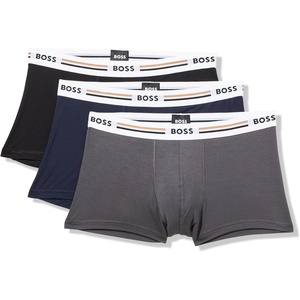 BOSS Men’s 3-pack Iconic Stripe Waistband Trunks(Navy/Carbon/Black)