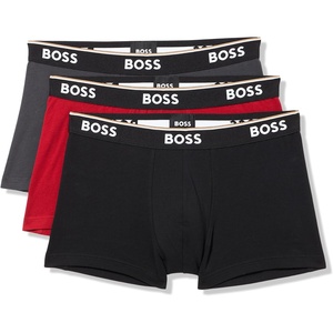 BOSS Men’s 3-pack Multi Color Bold Logo Trunks(Charcoal/Black/Merry Red)