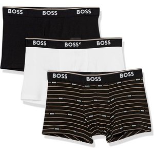 BOSS Men’s 3-pack Multi Design Bold Logo Trunks(Black Ink / Sepia Stripe  Bright Cloud  Black Ink)