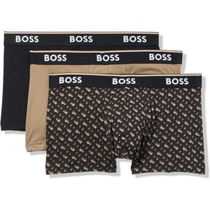 BOSS Men’s 3-pack Multi Design Bold Logo Trunks(Black Lines/Elmwood/Black)