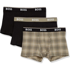 BOSS Men’s 3-pack Multi Design Bold Logo Trunks(Black/Green Plaid/Black)