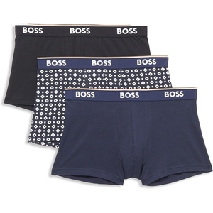 BOSS Men’s 3-pack Multi Design Bold Logo Trunks(Blue Microprint/Navy/Black)