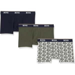 BOSS Men’s 3-pack Multi Design Bold Logo Trunks(Bright Alabaster / Green Palm Leaf Pattern  Dark Iron  Palm Green)