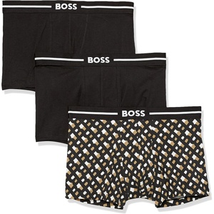 BOSS Men’s 3-pack Multi Design Bold Logo Trunks(Coal/Coal & Latte Multi/Coal)