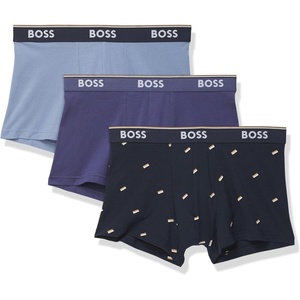 BOSS Men’s 3-pack Multi Design Bold Logo Trunks(Dark Flag Blue  Blue Corn  Light Blue Berry)