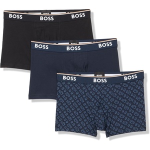 BOSS Men’s 3-pack Multi Design Bold Logo Trunks(Navy Diamonds/Black/Navy)