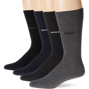BOSS Men’s 4-pack Sold Cotton Socks Gift Set(Jet Black/Steel/Peacock/Graphite)