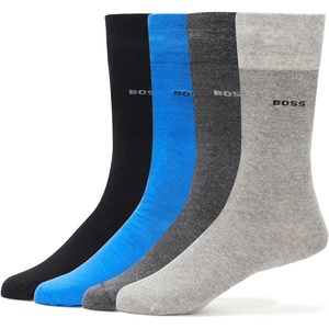 BOSS Men’s 4-pack Sold Cotton Socks Gift Set(Moonrock Grey/Shadow Grey/Black/Electric Blue)