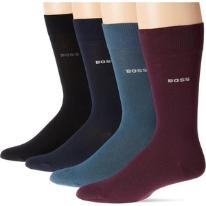 BOSS Men’s 4-pack Sold Cotton Socks Gift Set(Noir/Raisin/Peacock/Cyan)