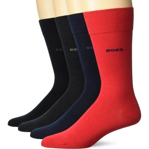 BOSS Men’s 4-pack Sold Cotton Socks Gift Set(Sky Captain Blue / Melange Grey / Crimson Red / Deep Black)