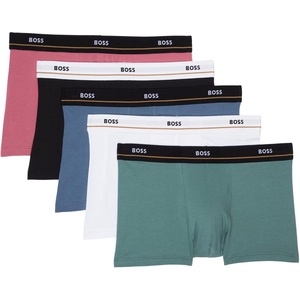 BOSS Men’s 5-pack Bold Logo Trunks(Alpine Green/White/Denim/Black/Pink)