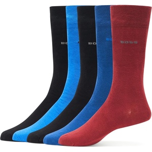 BOSS Men’s 5-pack Solid Cotton Socks(Black/Black/Crimson Red/Navy/Electric Blue)
