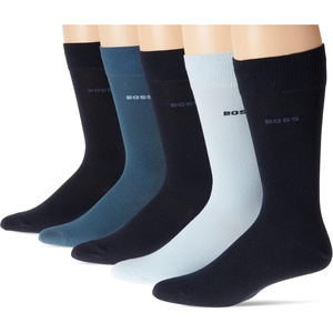 BOSS Men’s 5-pack Solid Cotton Socks(Peacock/Peacock/Peacock/Artic Blue/Cyan)