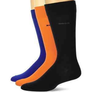 BOSS Men’s 5-pack Solid Cotton Socks(Solid Dark Blue / Solid Dark Blue / Solid Dark Blue / Orange Peel / Bright Cobalt)