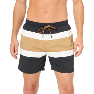 BOSS Men’s Block Stripe Swim Trunks(Pepper Black)