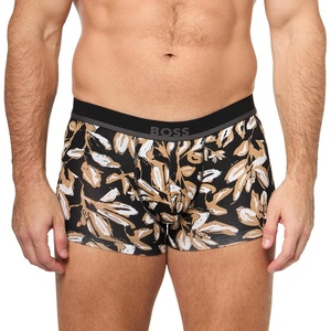 BOSS Men’s Bold Logo 365 Cotton Stretch Trunk Underwear(Black Gloss Flower)