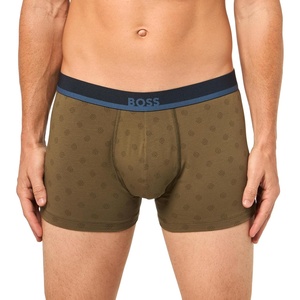 BOSS Men’s Bold Logo 365 Cotton Stretch Trunk Underwear(Khaki Green Print)