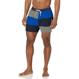BOSS Men’s Court Color Block Swim Trunks(Midnight Blue / Pale Green / Bright Blue)